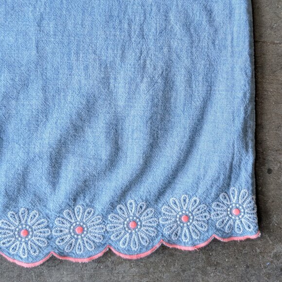 J. Crew Crewcuts Blue Denim Chambray Ruffle Sleeve Floral Embroidered Dress - Picture 3 of 6